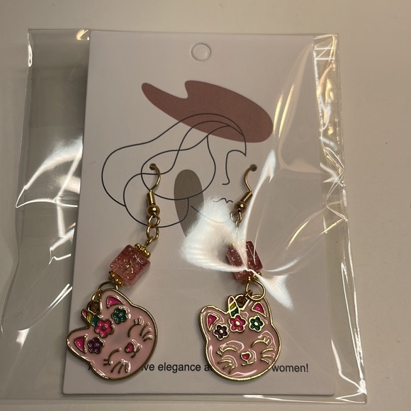 Pink Cat Unicorn Earrings - Picture 5 of 8